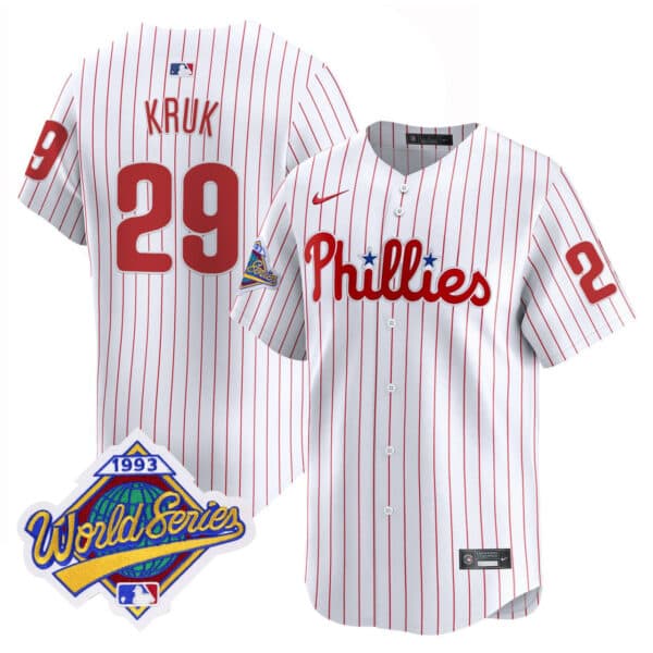 John Kruk Philadelphia Phillies Pinstripe 1993 World Series Vapor Jersey  – All Stitched