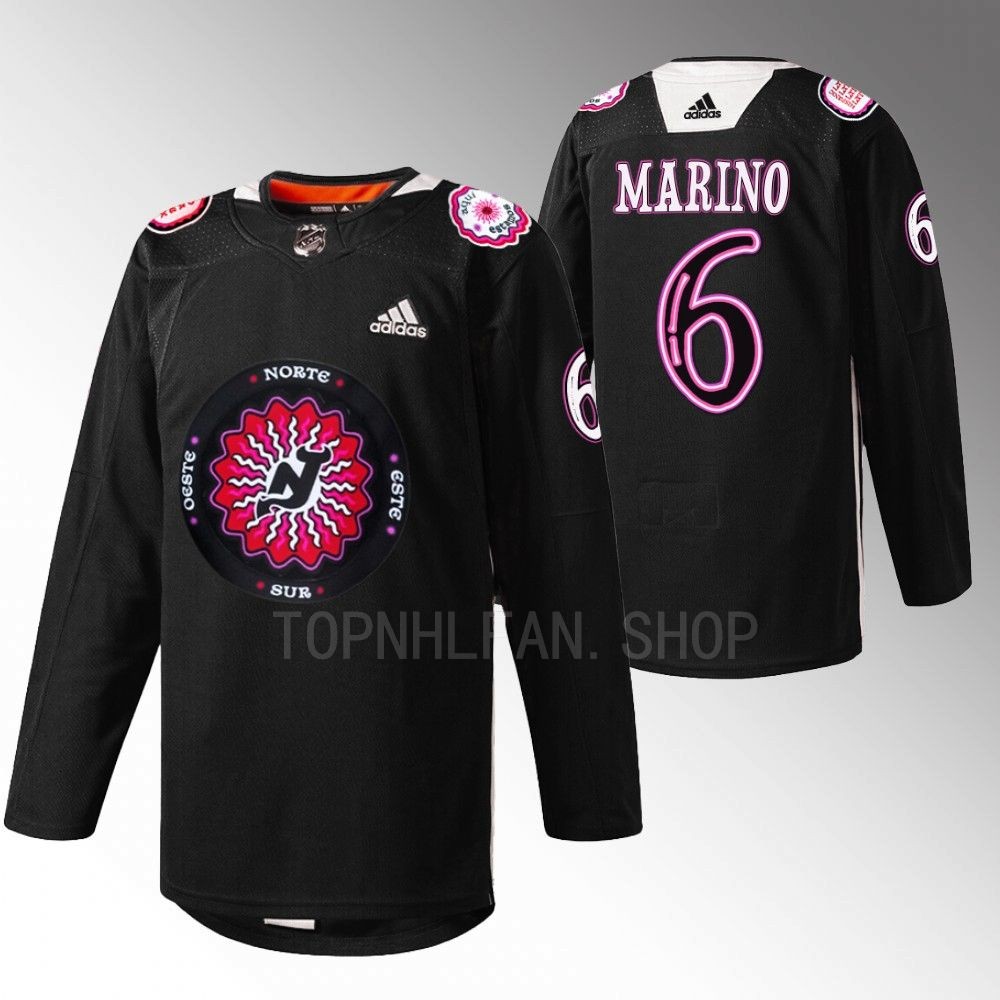 John Marino 2022 New Jersey Devils Black Hispanic Heritage Night Warmup Jersey