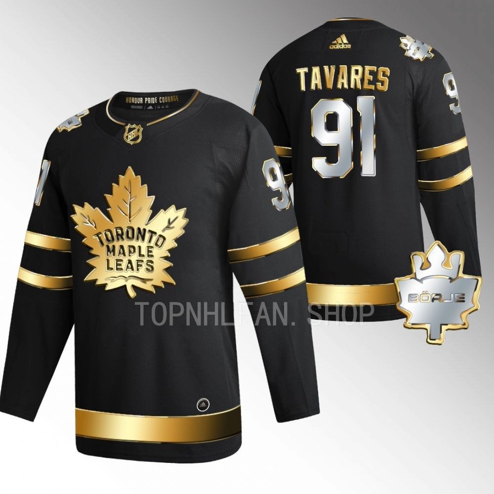 John Tavares Maple Leafs #91 Black Golden Edition The King Borje Patch Jersey