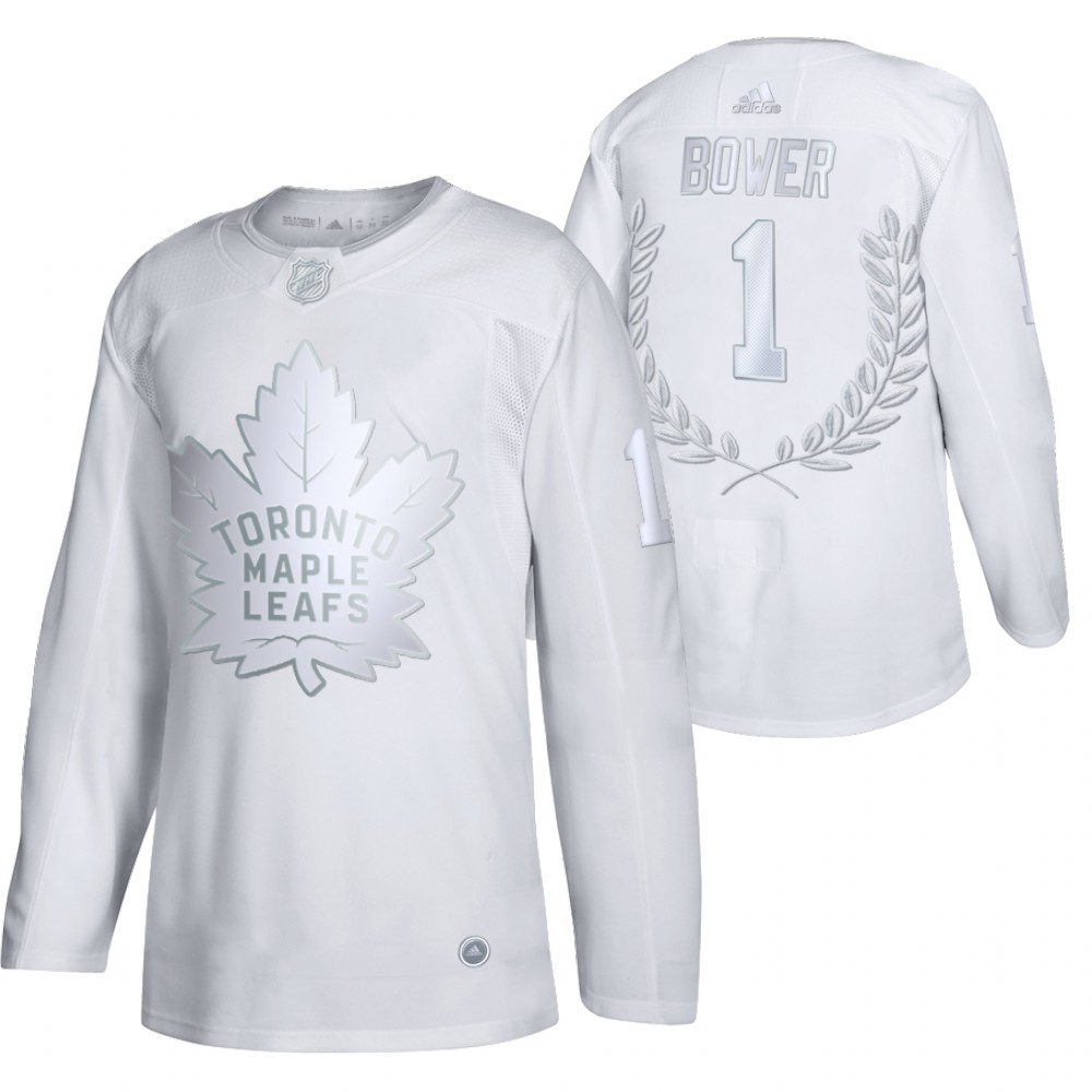 Johnny Bower Vezina Trophy White Maple Leafs #1 Jersey
