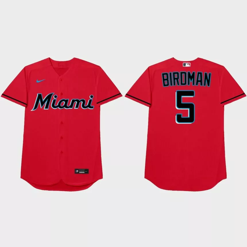 Jon Berti Nickname Marlins 2021 Players’ Weekend Birdman Jersey – Red