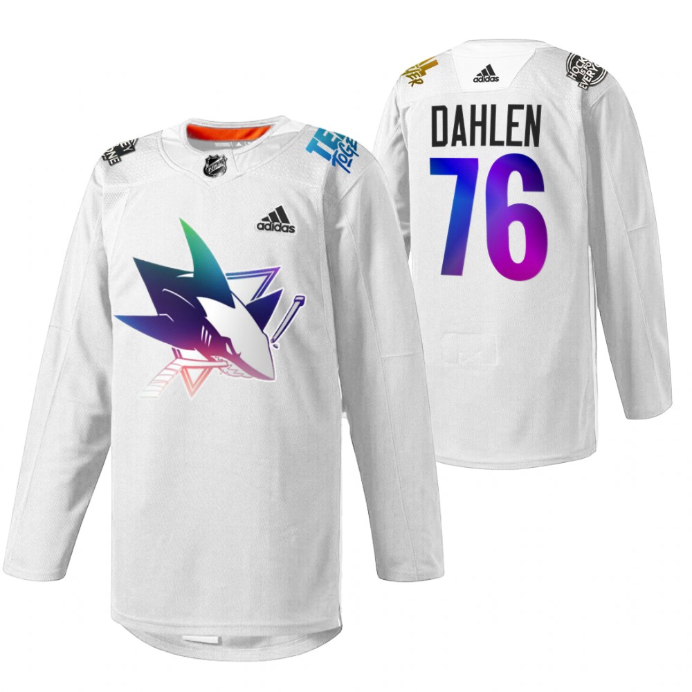 Jonathan Dahlen Sharks Pride Night 2022 Jersey White HockeyIsForEveryone