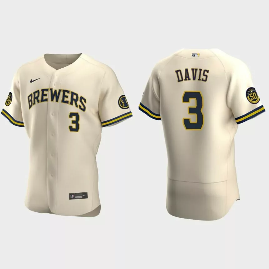 Jonathan Davis Milwaukee Brewers Authentic Alternate Jersey – Cream