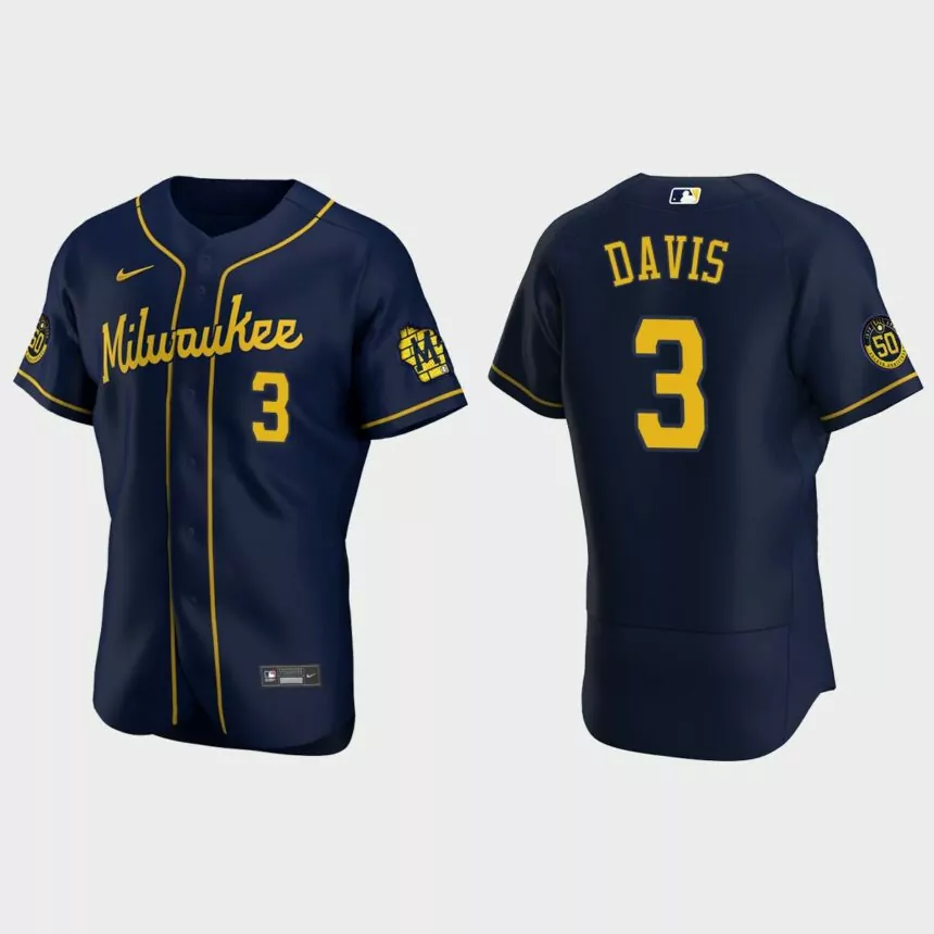 Jonathan Davis Milwaukee Brewers Authentic Alternate Jersey – Navy