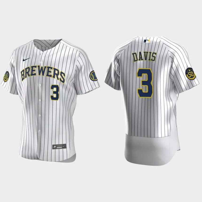 Jonathan Davis Milwaukee Brewers Authentic Home Jersey – White