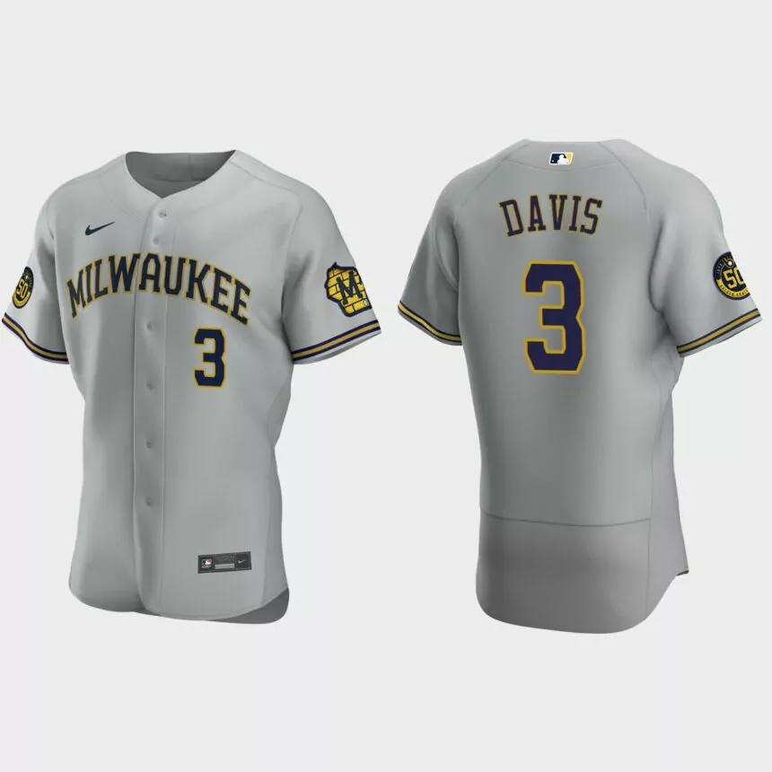 Jonathan Davis Milwaukee Brewers Authentic Road Jersey – Gray