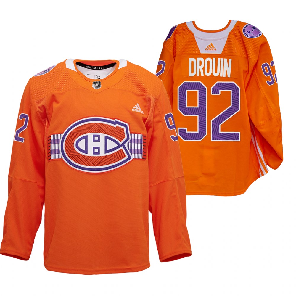 Jonathan Drouin Les Canadiens Indigenous Celebration Night Jersey Orange Warmup