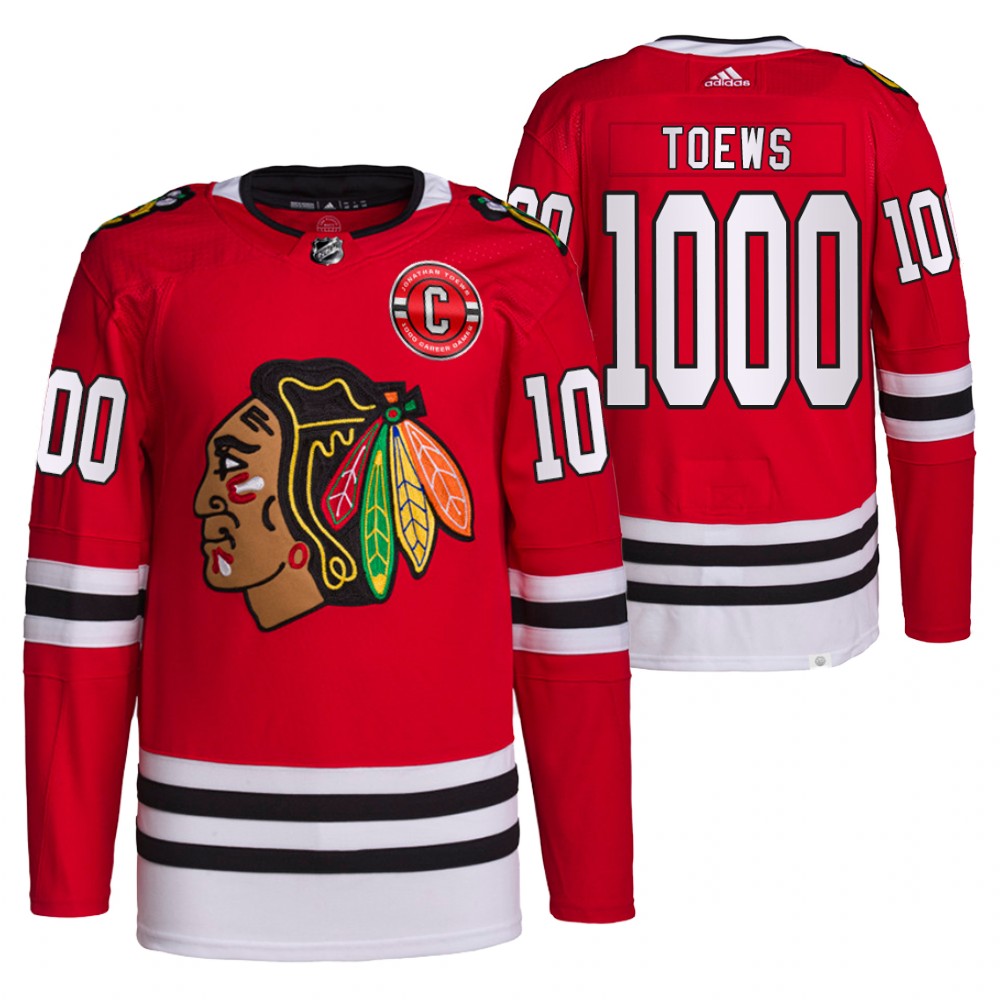 Jonathan Toews 1000 Career Games Blackhawks #19 Red Jersey Commemorative Edition