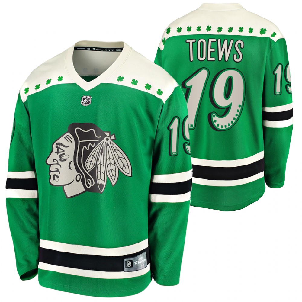 Jonathan Toews Blackhawks 2021 St. Patrick's Day Green #19 Jersey