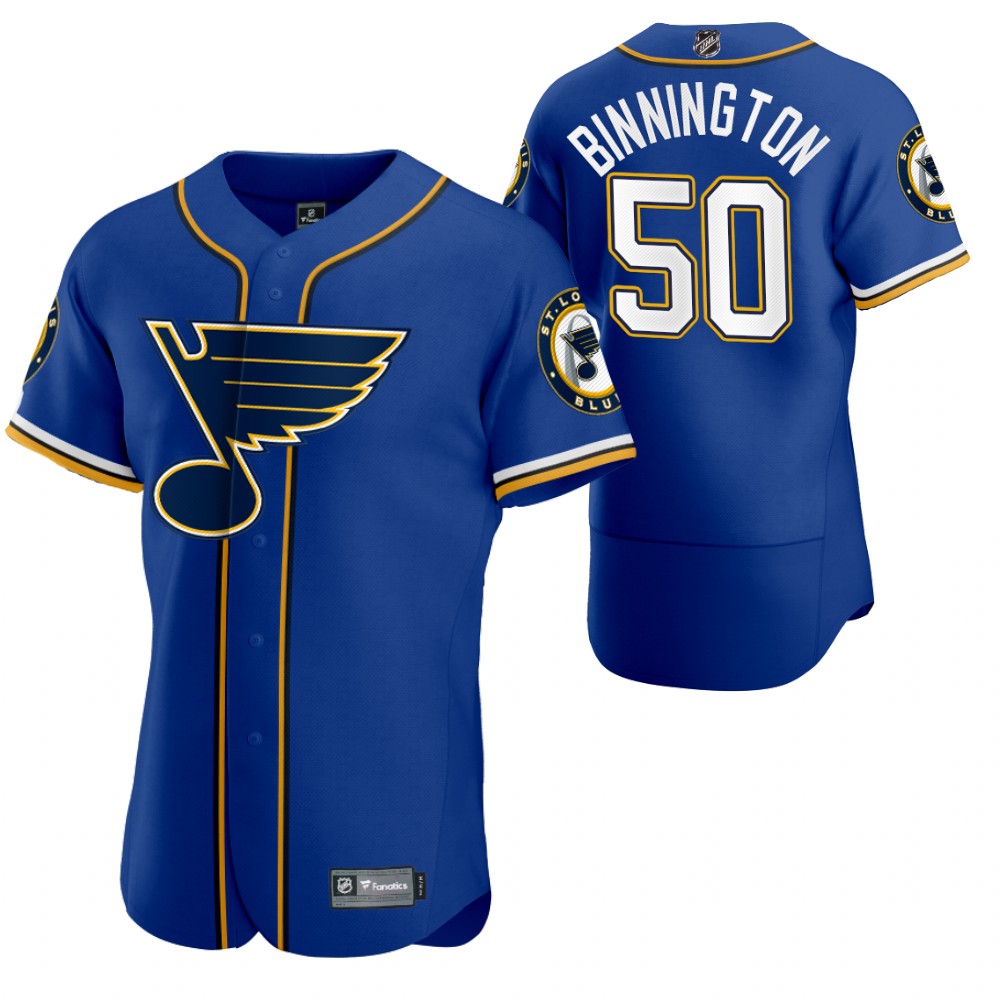 Jordan Binnington Blues 2020 NHL X MLB Crossover Baseball Jersey Royal