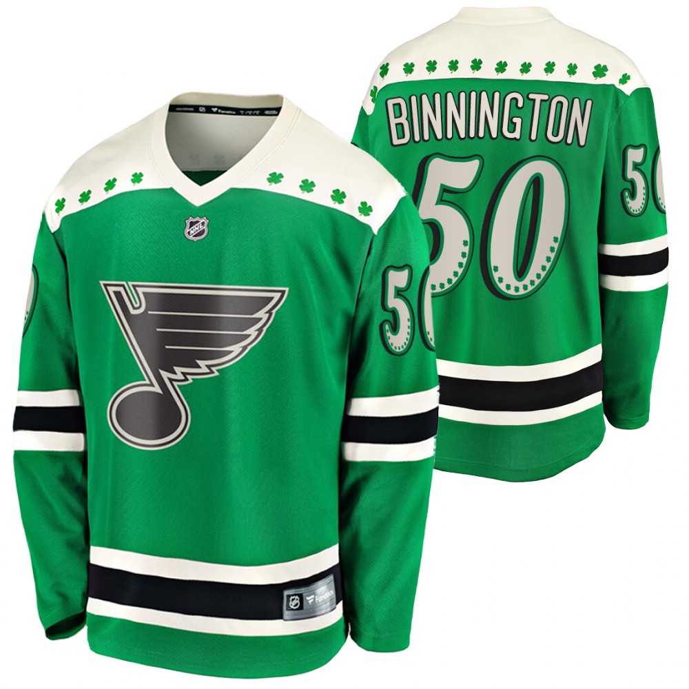 Jordan Binnington Blues 2021 St Patricks Day Green #50 Jersey