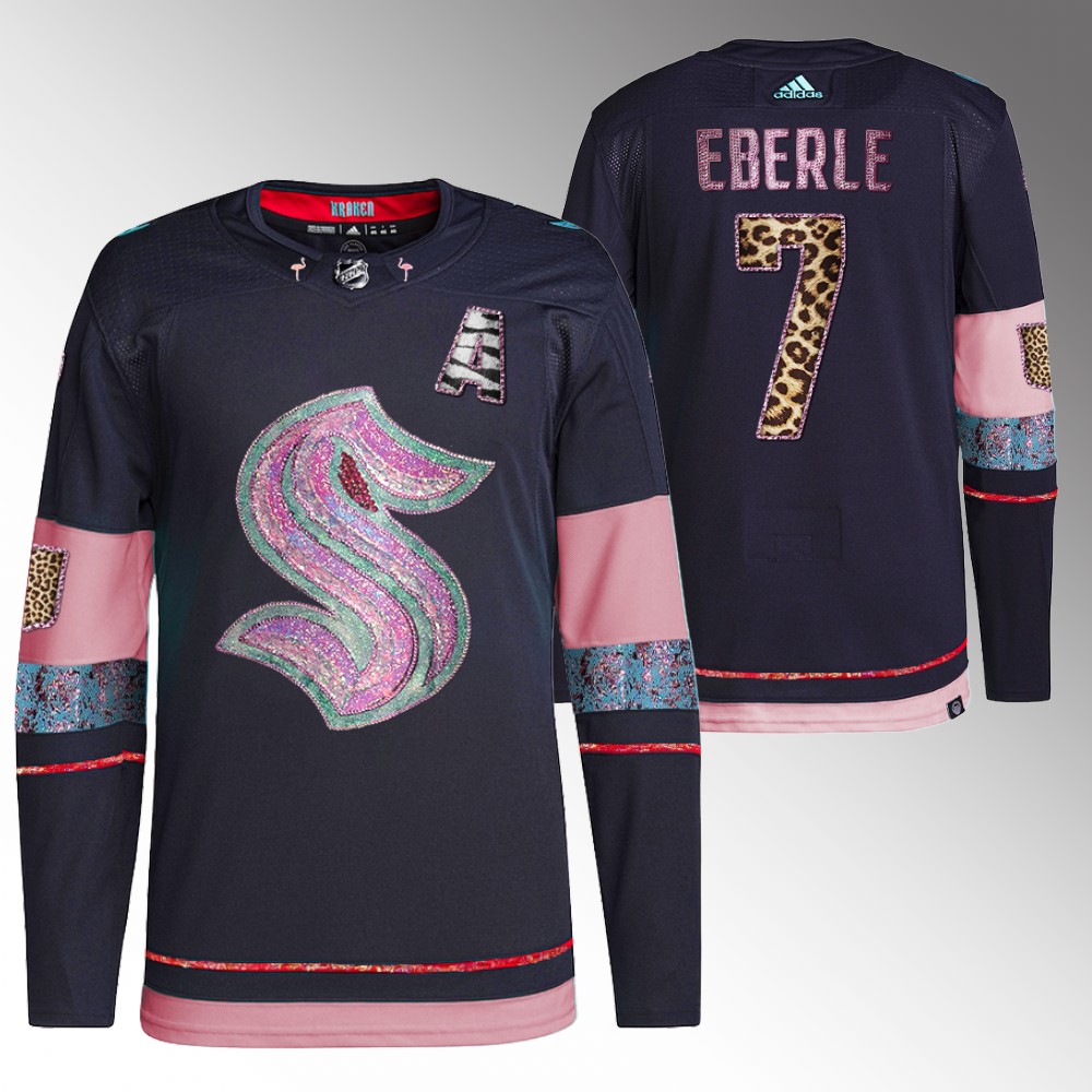Jordan Eberle Kraken MGK Leopard Print Jersey Navy Diamond Limited
