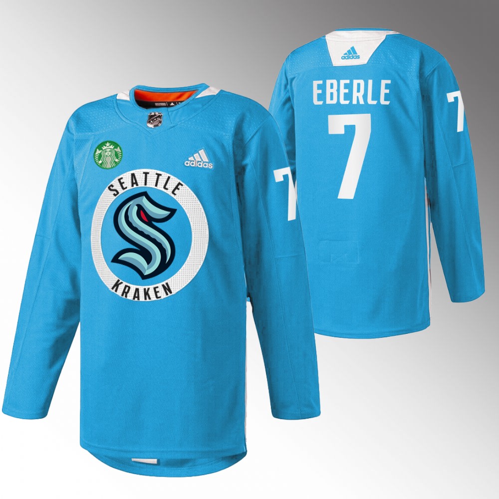 Jordan Eberle Kraken Practice Jersey Blue Warmup
