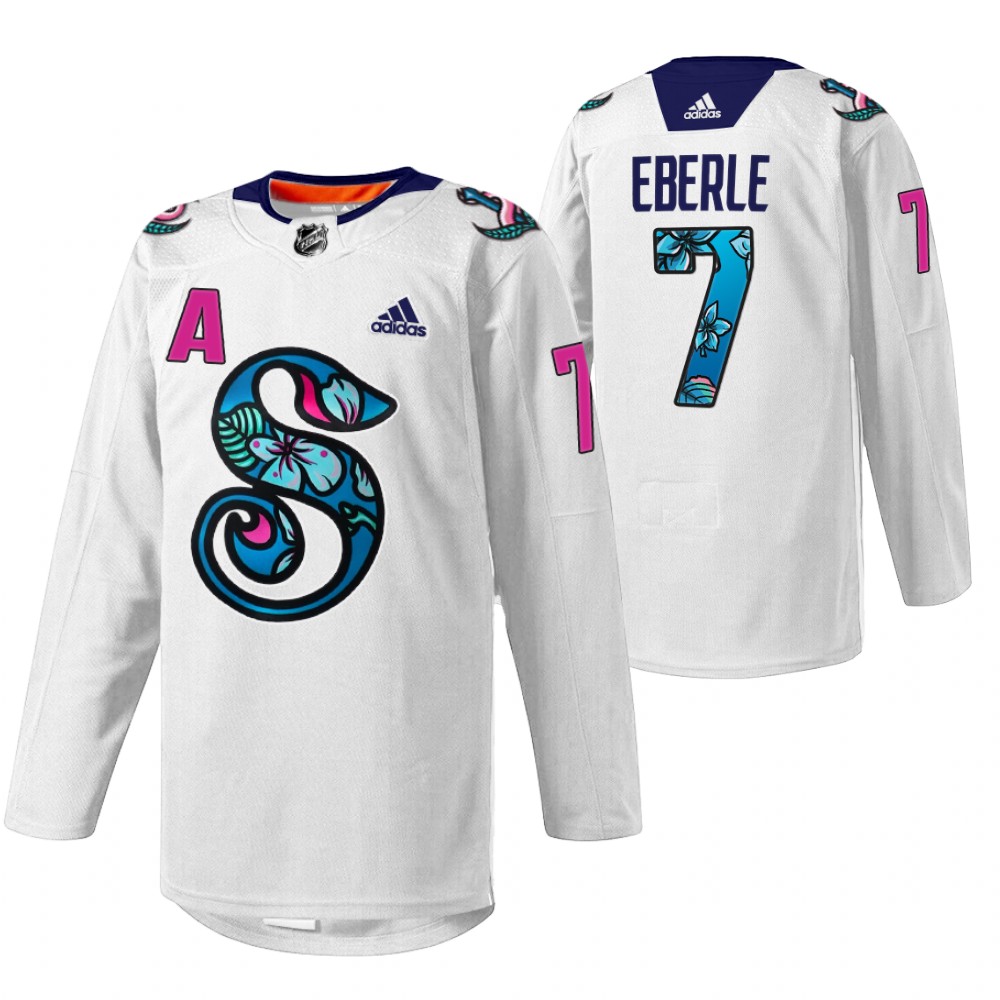 Jordan Eberle Kraken Pride Night Jersey White Warmup