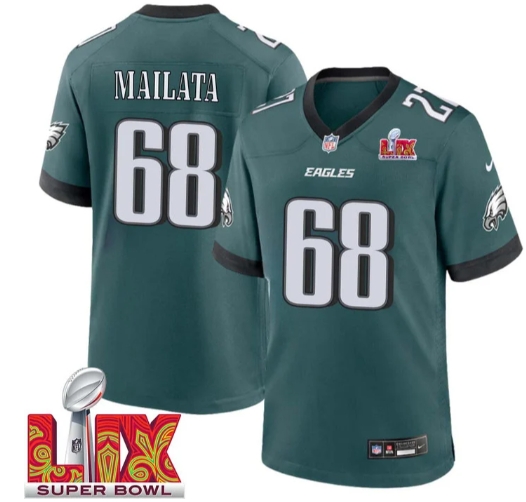 Jordan Mailata No 68 Men Super Bowl LIX Philadelphia Eagles Home Game 2025 Jersey- Replica