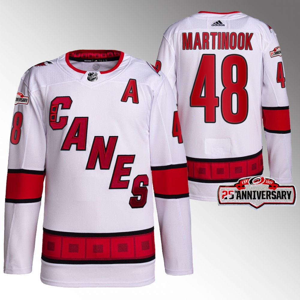 Jordan Martinook 2022-23 Carolina Hurricanes White Authentic Away 25th Anniversary Jersey