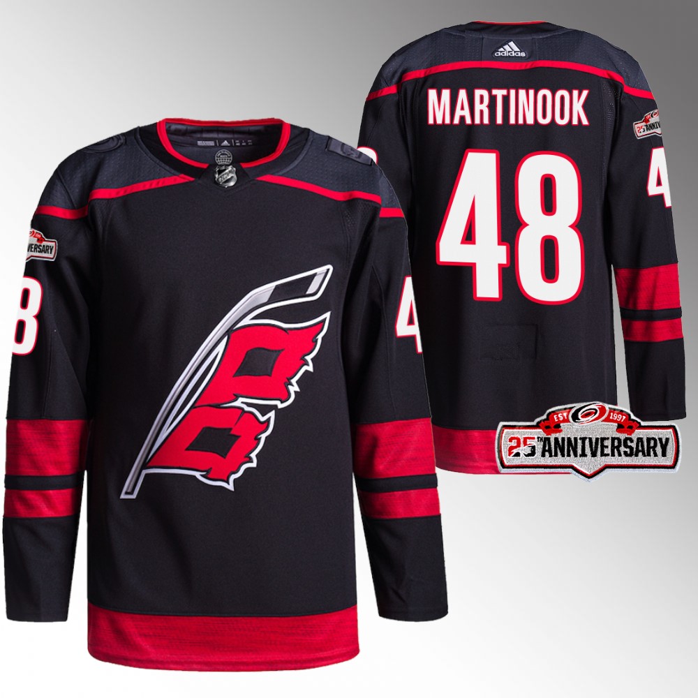 Jordan Martinook Carolina Hurricanes 25th Anniversary Black 2022-23 Authentic Home Jersey