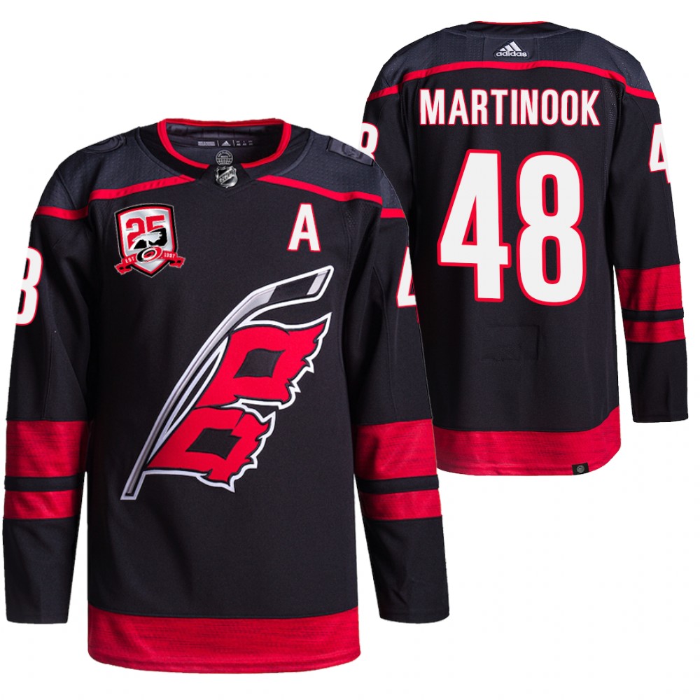 Jordan Martinook Carolina Hurricanes Black 25th Anniversary Logo Alternate Jersey