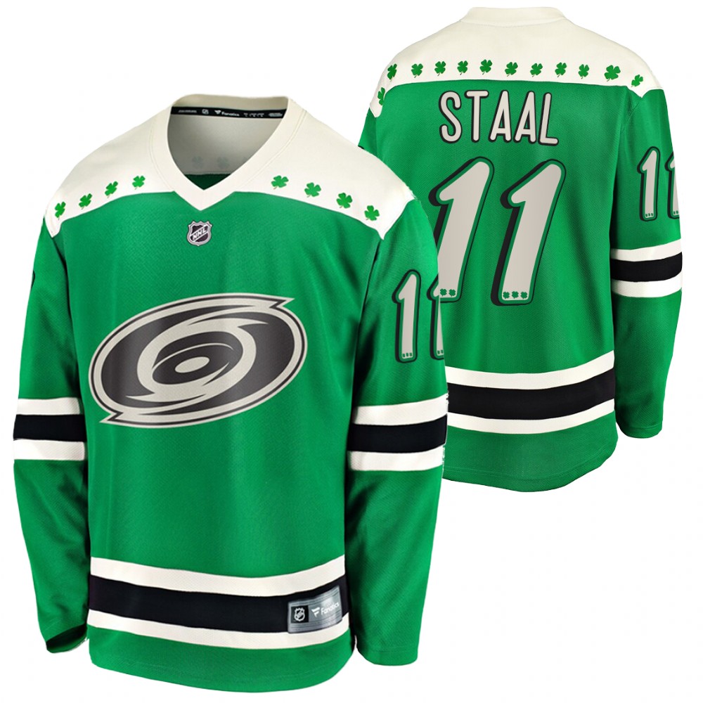 Jordan Staal Hurricanes 2021 St Patricks Day Green #11 Jersey
