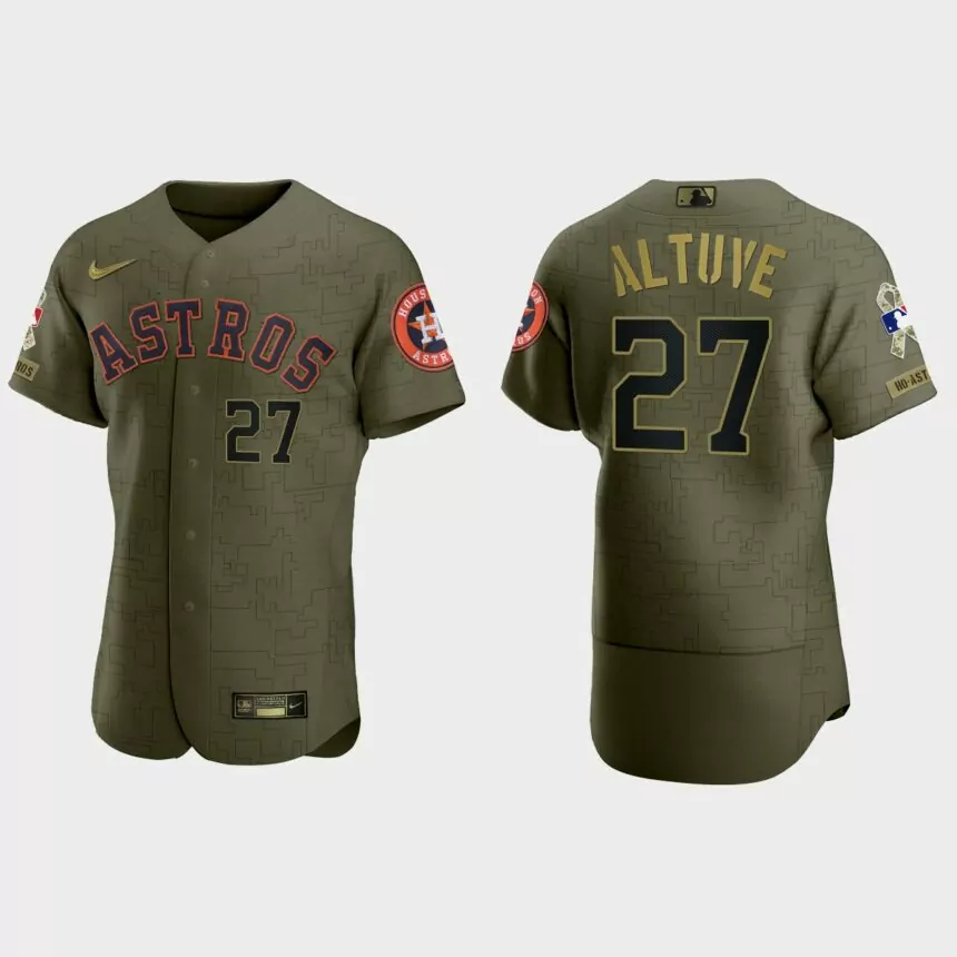 Jose Altuve Houston Astros 2021 Salute to Service Digital Camo Jersey – Green