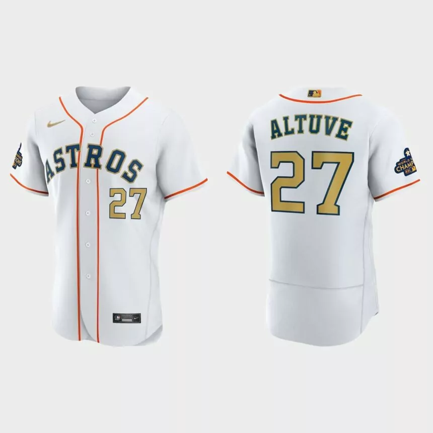 Jose Altuve Houston Astros 2023 Gold Collection Authentic Jersey – White