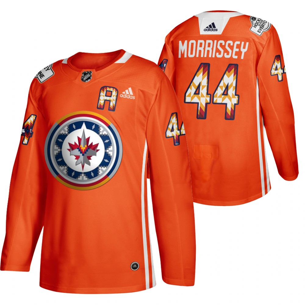 Josh Morrissey Jets 2022 WASAC Night Jersey Orange Indigenous Warmup
