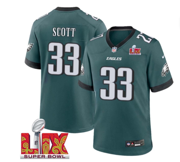 Josiah Scott No 33 Men Super Bowl LIX Philadelphia Eagles Home Game 2025 Jersey- Replica
