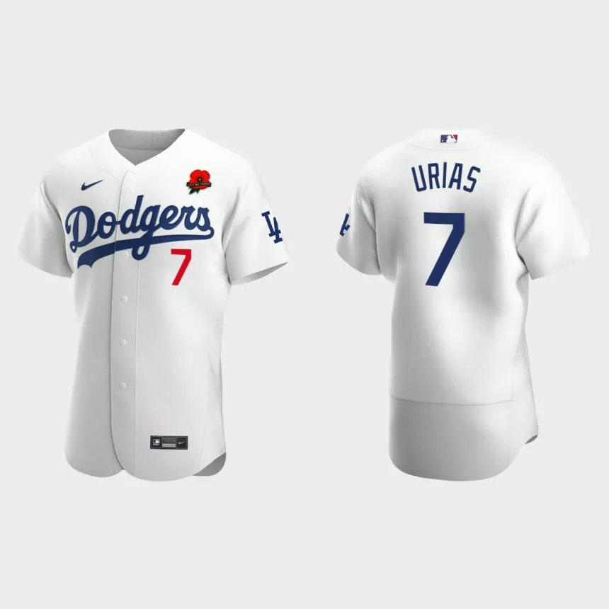 Julio Urias Los Angeles Dodgers 2022 Memorial Day Poppy Patch Authentic Jersey – White