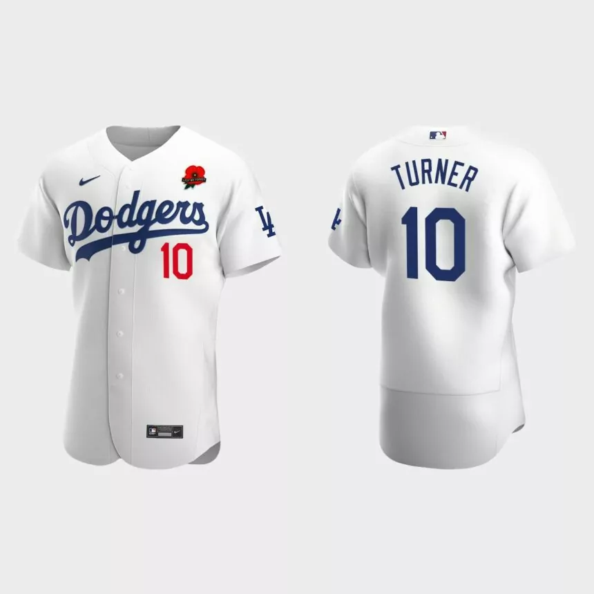 Justin Turner Los Angeles Dodgers 2022 Memorial Day Poppy Patch Authentic Jersey – White