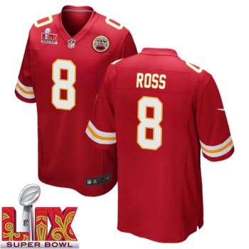 Justyn Ross No 8 Men Super Bowl LIX Kansas City Chiefs Home Game 2025 Jersey- Replica