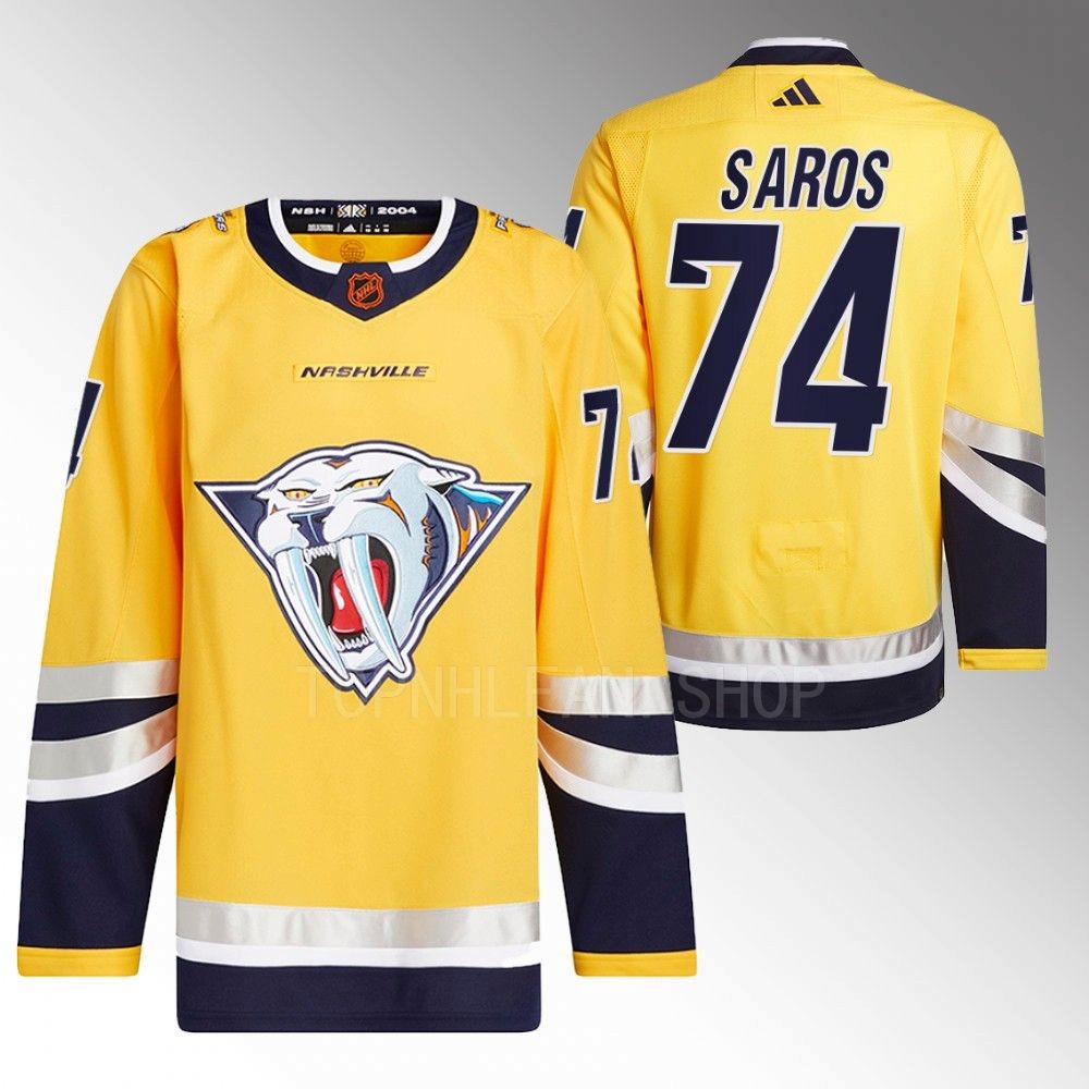 Juuse Saros 2022 Nashville Predators Yellow Reverse Retro 2.0 Authentic Primegreen Jersey