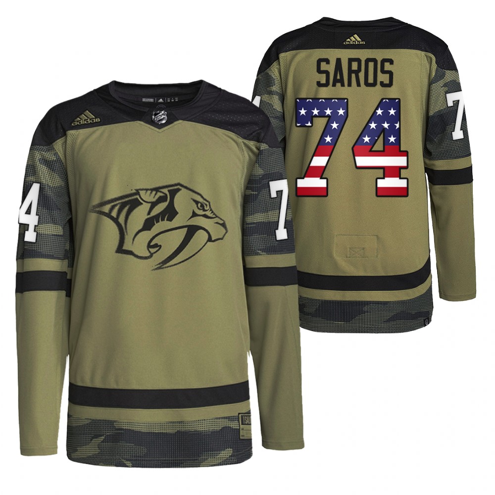 Juuse Saros Predators Military Appreciation Jersey Camo Practice