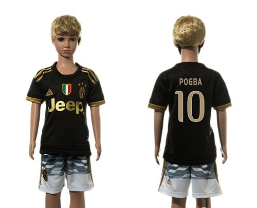 Juventus #10 Pogba Black Kid Soccer Club Jersey