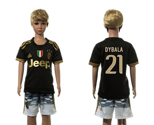 Juventus #21 Dybala Black Kid Soccer Club Jersey