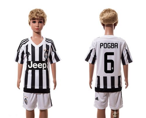 Juventus #6 Pogba Home Kid Soccer Club Jersey