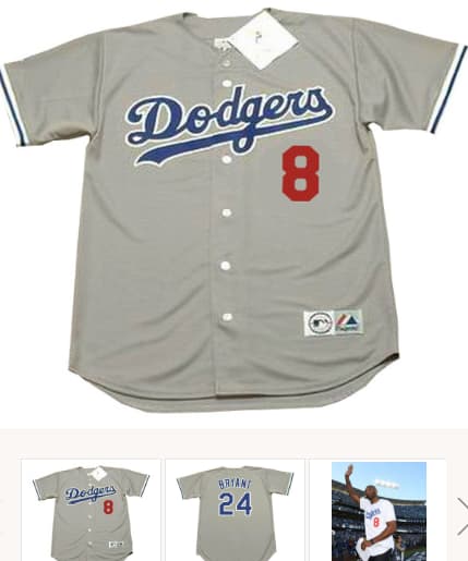 KOBE BRYANT Los Angeles Dodgers 1980's Away Majestic Throwback Baseball Jersey