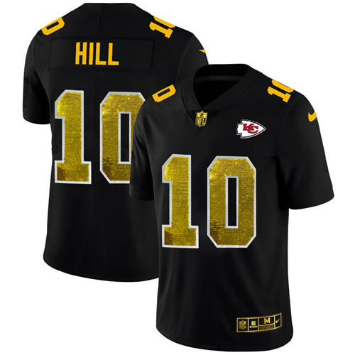 Kansas City Chiefs #10 Tyreek Hill Men's Black Nike Golden Sequin Vapor Limited NFL Jersey