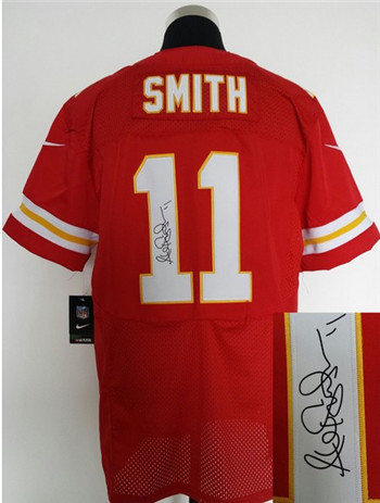 Kansas City Chiefs #11 Alex Smith Red Nik Elite Signed Jersey