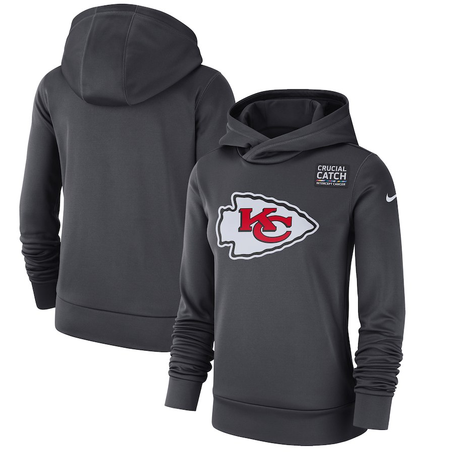Kansas City Chiefs Anthracite Women's Nike Crucial Catch Performance Hoodie
