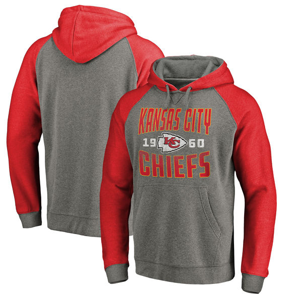 Kansas City Chiefs NFL Pro Line By Fanatics Branded Timeless Collection Antique Stack Tri-Blend Raglan Pullover Hoodie Ash