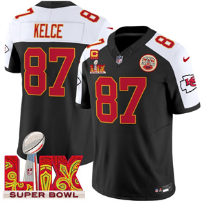 Kansas City Chiefs Super Bowl LIX Patch Vapor Limited   Jersey - All Stitched  Black Alternate Travis Kelce 87