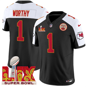 Kansas City Chiefs Super Bowl LIX Patch Vapor Limited   Jersey - All Stitched  Black Alternate Xavier Worthy 1