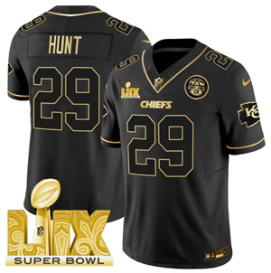 Kansas City Chiefs Super Bowl LIX Patch Vapor Limited   Jersey - All Stitched  Black Gold 29 Kareem Hunt