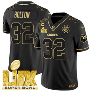 Kansas City Chiefs Super Bowl LIX Patch Vapor Limited   Jersey - All Stitched  Black Gold 32 Nick Bolton