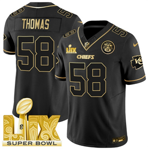 Kansas City Chiefs Super Bowl LIX Patch Vapor Limited   Jersey - All Stitched  Black Gold 58 Derrick Thomas