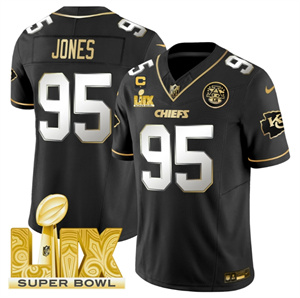 Kansas City Chiefs Super Bowl LIX Patch Vapor Limited   Jersey - All Stitched  Black Limited Chris Jones 95