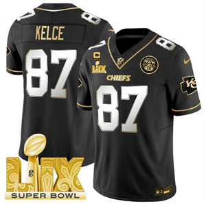 Kansas City Chiefs Super Bowl LIX Patch Vapor Limited   Jersey - All Stitched  Black Limited Travis Kelce