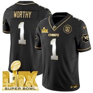 Kansas City Chiefs Super Bowl LIX Patch Vapor Limited   Jersey - All Stitched  Black Limited Xavier Worthy 1