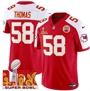 Kansas City Chiefs Super Bowl LIX Patch Vapor Limited   Jersey - All Stitched  Red Alternate Derrick Thomas 58