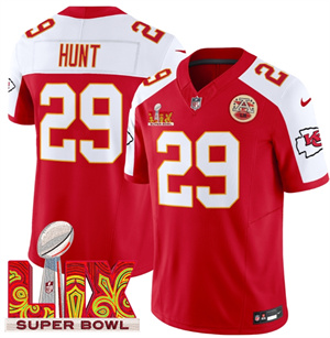 Kansas City Chiefs Super Bowl LIX Patch Vapor Limited   Jersey - All Stitched  Red Alternate Kareem Hunt 29